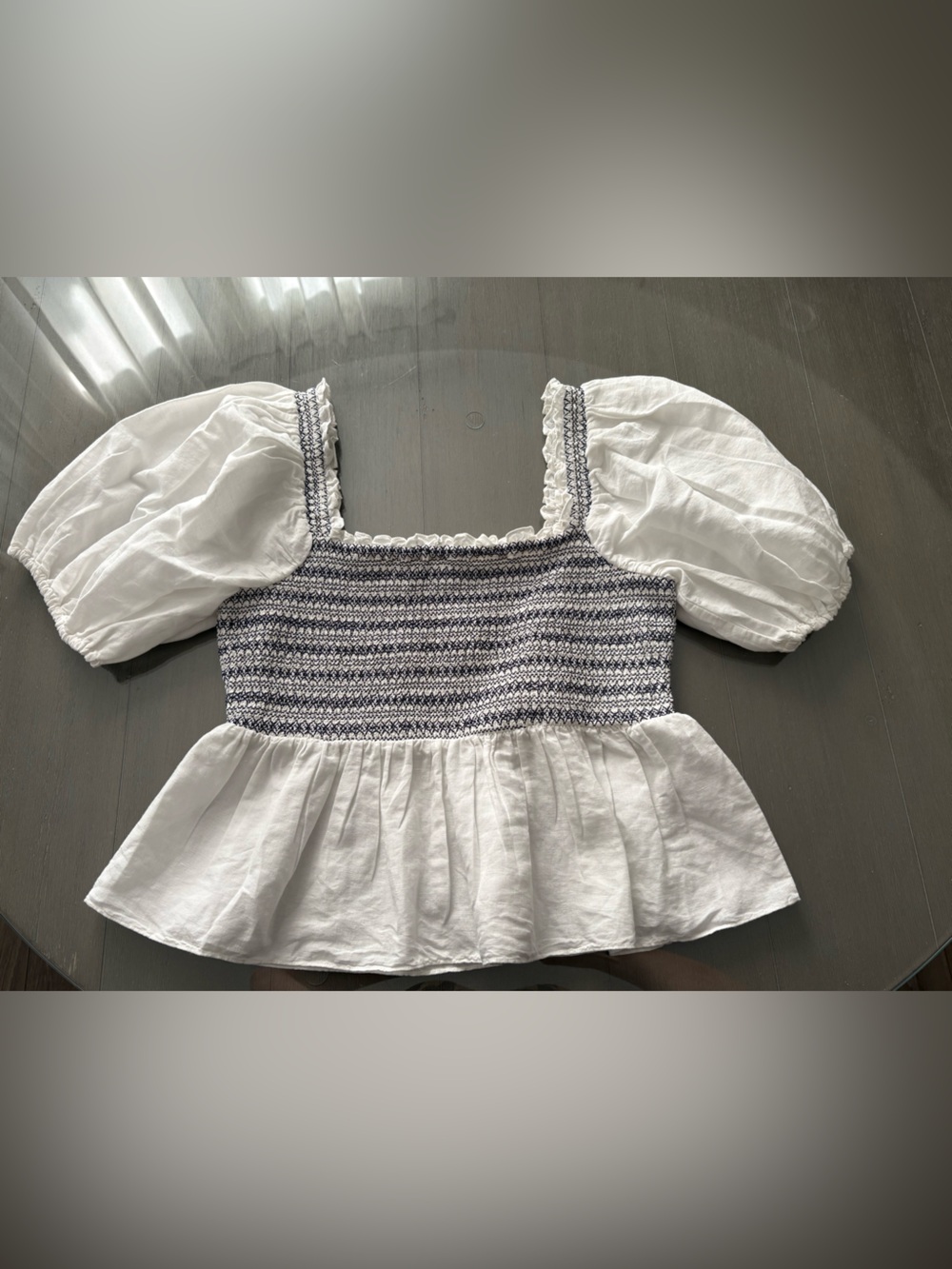 Something Navy linen cotton peplum top